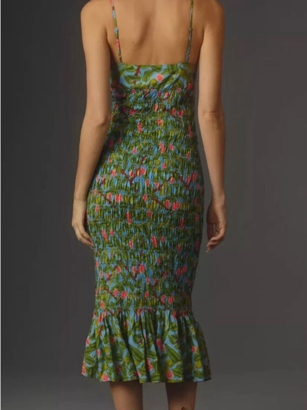 FARM Rio x Anthropologie Green Floral Smocked Midi Dress - Picture 2 of 6